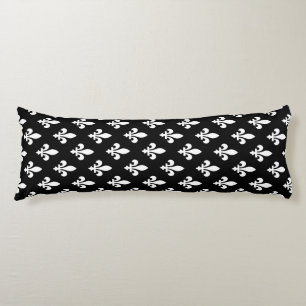 Fleur de Lis Pattern, Royal French, White on Black Body Cushion