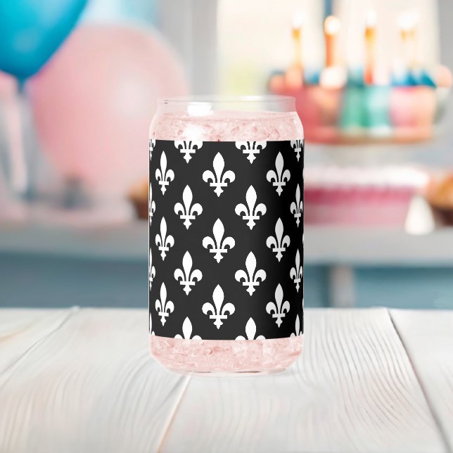 Fleur de Lis Pattern, Royal French, White on Black Can Glass (Insitu (Baby Shower))