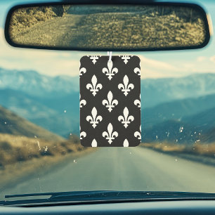 Fleur de Lis Pattern, Royal French, White on Black Car Air Freshener