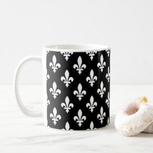Fleur de Lis Pattern, Royal French, White on Black Coffee Mug