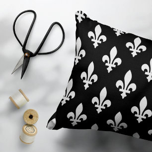 Fleur de Lis Pattern, Royal French, White on Black Decorative Cushion