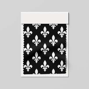 Fleur de Lis Pattern, Royal French, White on Black Fabric