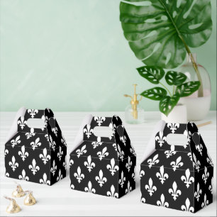 Fleur de Lis Pattern, Royal French, White on Black Favour Box