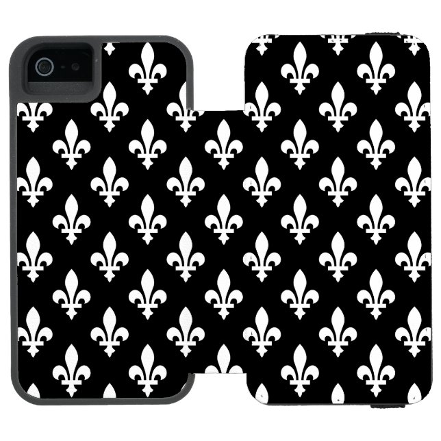 Fleur de Lis Pattern, Royal French, White on Black Incipio iPhone Wallet Case (Folio Open)