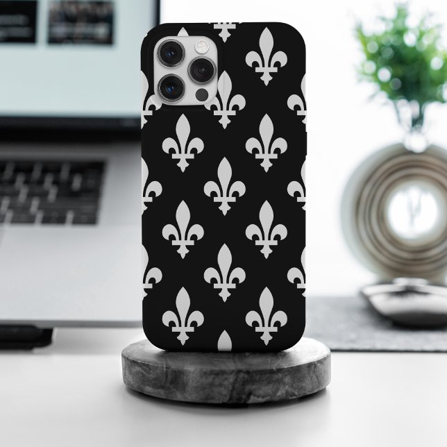Fleur de Lis Pattern, Royal French, White on Black iPhone Case (Creator Uploaded)