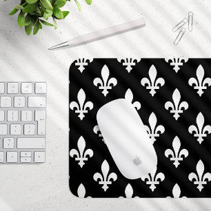 Fleur de Lis Pattern, Royal French, White on Black Mouse Mat