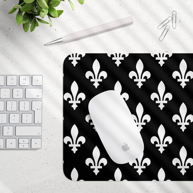 Fleur de Lis Pattern, Royal French, White on Black Mouse Mat (Creator Uploaded)