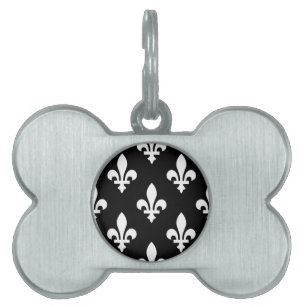Fleur de Lis Pattern, Royal French, White on Black Pet ID Tag