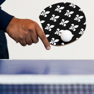 Fleur de Lis Pattern, Royal French, White on Black Ping Pong Paddle