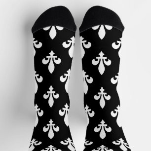 Fleur de Lis Pattern, Royal French, White on Black Socks