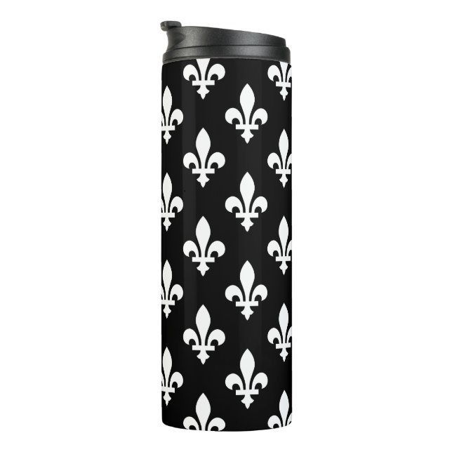 Fleur de Lis Pattern, Royal French, White on Black Thermal Tumbler (Rotated Right)