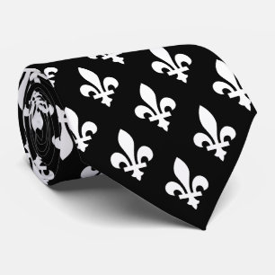 Fleur de Lis Pattern, Royal French, White on Black Tie