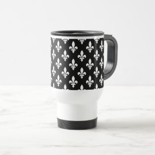 Fleur de Lis Pattern, Royal French, White on Black Travel Mug