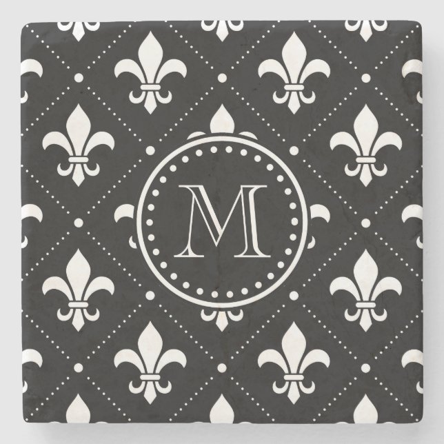 Fleur De Lis Pattern Stone Coaster (Front)
