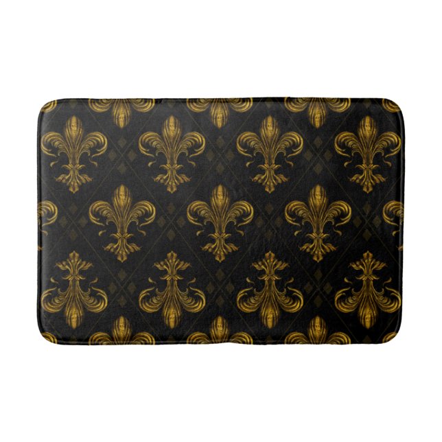Fleur-de-lis pattern vintage gold bath mat (Front)