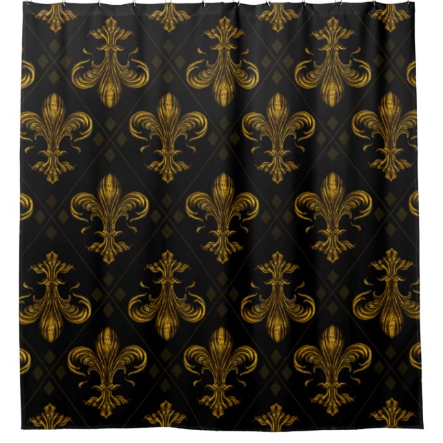 Fleur-de-lis pattern vintage gold shower curtain (Front)