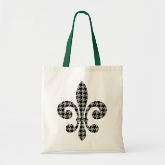 fleur de lis petit black and grey houndstooth tote bag