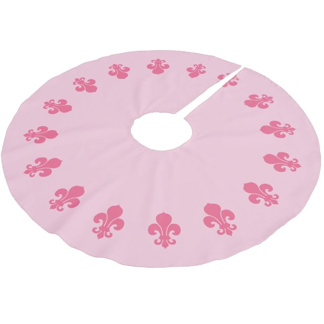 Fleur De Lis Pink Brushed Polyester Tree Skirt (Angled)