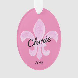 Fleur de Lis Pink Personalised Ornament