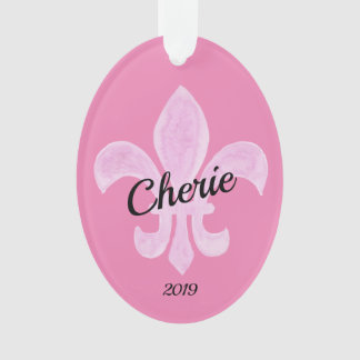 Fleur de Lis Pink Personalised Ornament