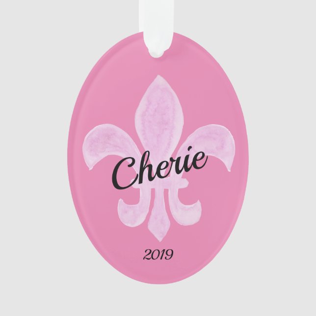Fleur de Lis Pink Personalised Ornament (Front)