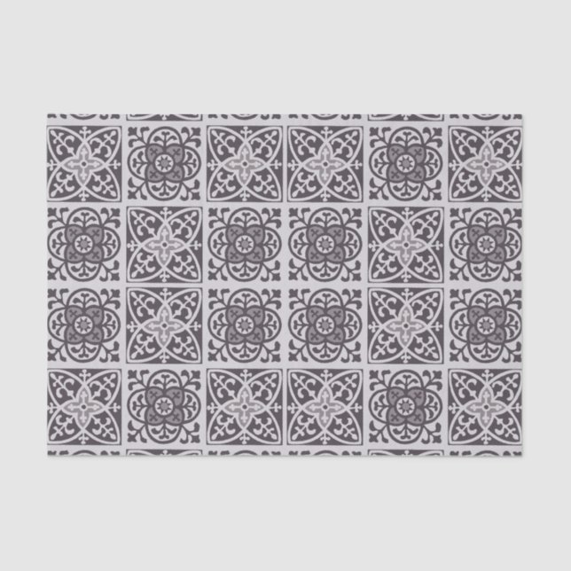 Fleur de lis print in Grey and Taupe Grey Tissue Paper (Front)