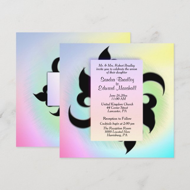Fleur de lis Rainbow Wedding Invitation (Front/Back)
