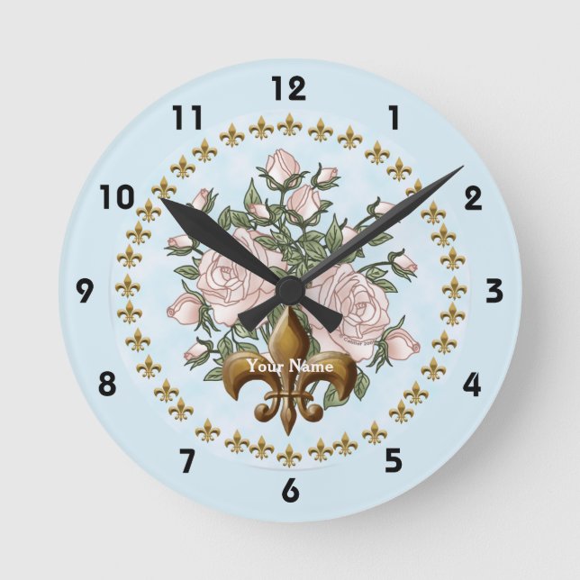 Fleur de lis roses  round clock (Front)