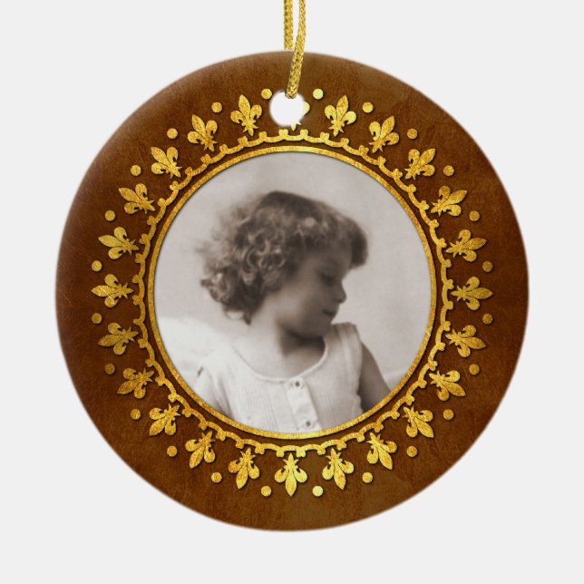 Fleur-de-lis Round Photo Frame Ceramic Tree Decoration (Front)