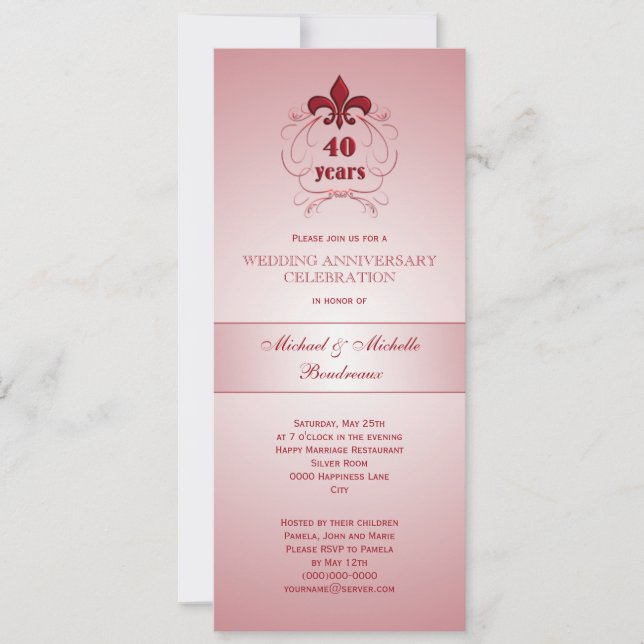Fleur de Lis Ruby Anniversary Invitation (Front)