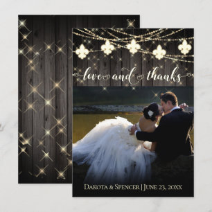 Fleur de Lis Rustic Lights   Photo Love and Thank You Card