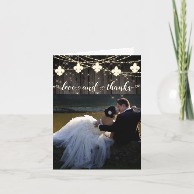 Fleur de Lis Rustic Lights | Photo Love and Thank You Card (Front)