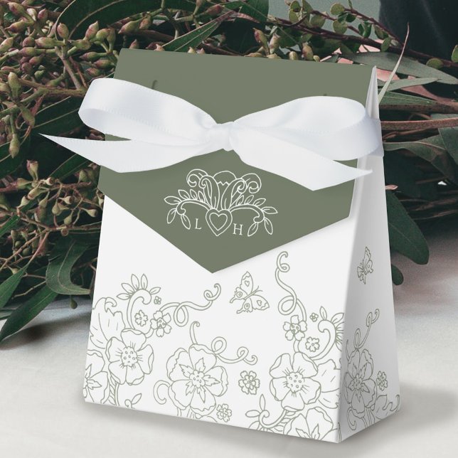 Fleur de lis sage green and white wedding favour box (Creator Uploaded)