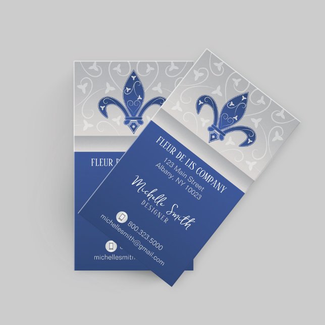 Fleur de Lis Silver Navy Blue Business Card (Creator Uploaded)