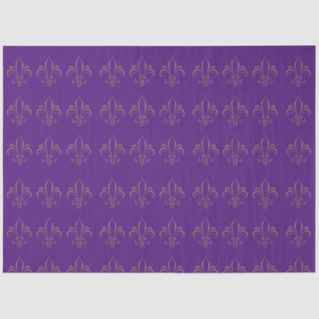 Fleur De Lis Simple Elegant Purple and Gold  Tissue Paper (Front)