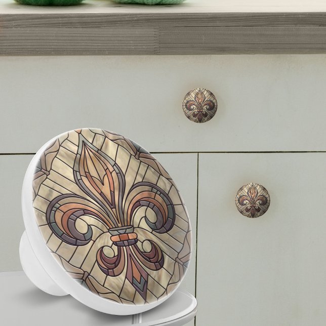 Fleur-de-lis - Stained glass mosaic art Ceramic Knob (Creator Uploaded)