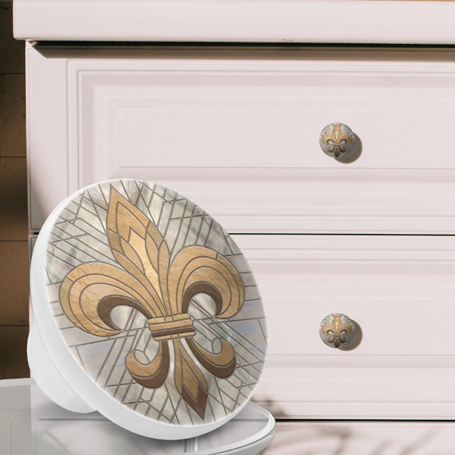 Fleur-de-lis - Stained glass mosaic art Ceramic Knob (Creator Uploaded)