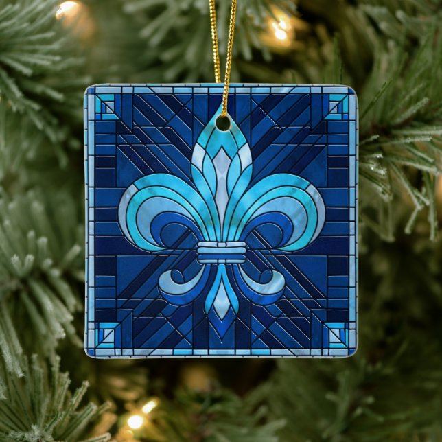 Fleur-de-lis - Stained glass mosaic art Ceramic Ornament (Tree)