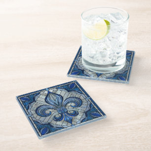 Fleur-de-lis - Stained glass mosaic art Glass Coaster