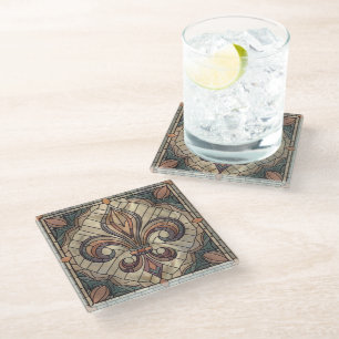 Fleur-de-lis - Stained glass mosaic art Glass Coaster