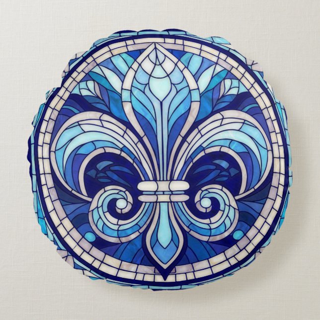 Fleur-de-lis - Stained glass mosaic art Round Cushion (Front)