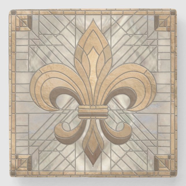 Fleur-de-lis - Stained glass mosaic art Stone Coaster (Front)