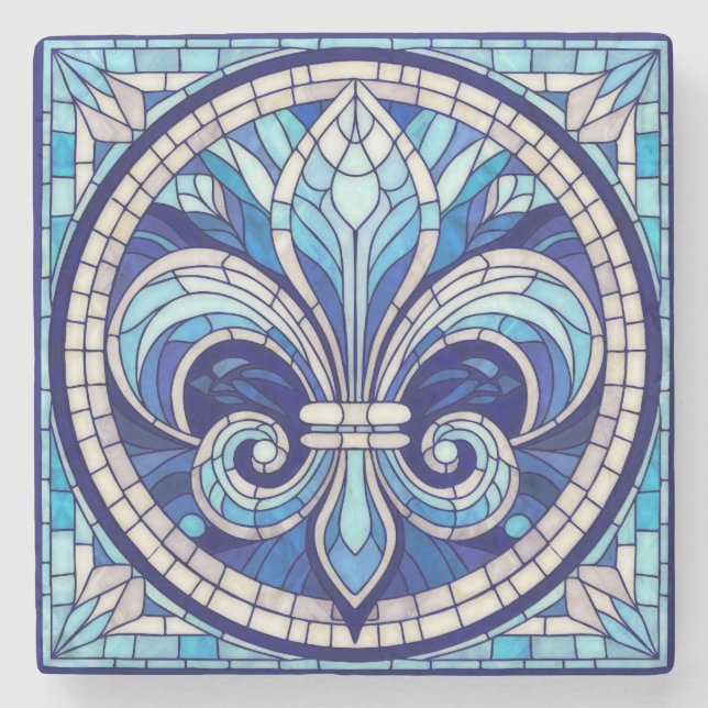 Fleur-de-lis - Stained glass mosaic art Stone Coaster (Front)