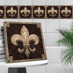 Fleur-de-lis - Stained glass mosaic art Tile