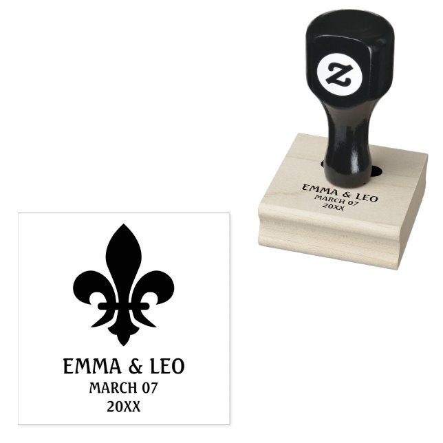 Fleur De Lis Symbol with Personalise Name and date Rubber Stamp (Stamped)