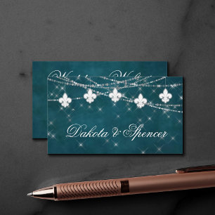 Fleur de Lis Teal Lights   Moody Wedding Website Enclosure Card