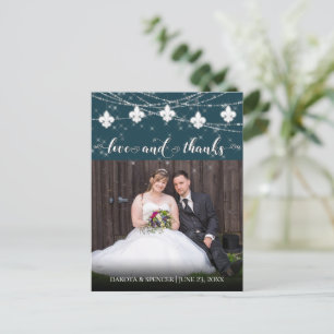 Fleur de Lis Teal Lights Photo Love and Thanks Postcard