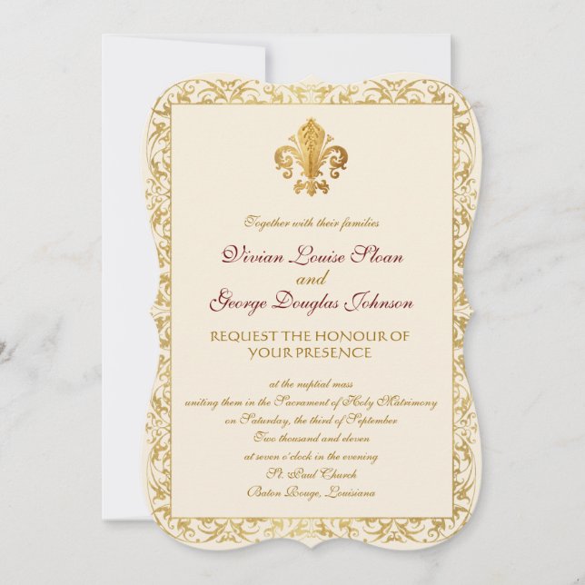 Fleur-de-lis Themed Wedding Invitation (Front)