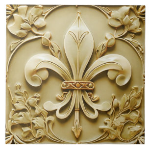 Fleur de Lis Vintage Antique Gold Faux Relief Tile
