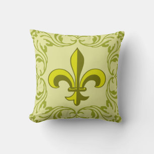 Fleur de lis vintage lime damask pattern cushion